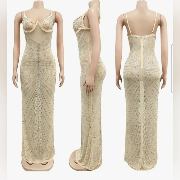 Maxi Mesh Rhinestones details Dress New Size XL Strech Material. - Picture 3 of 5